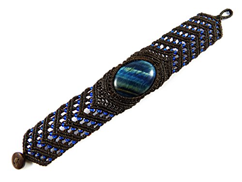 Armband Mit Blauem Tigerauge Thailand Makramee Tribal Surfer